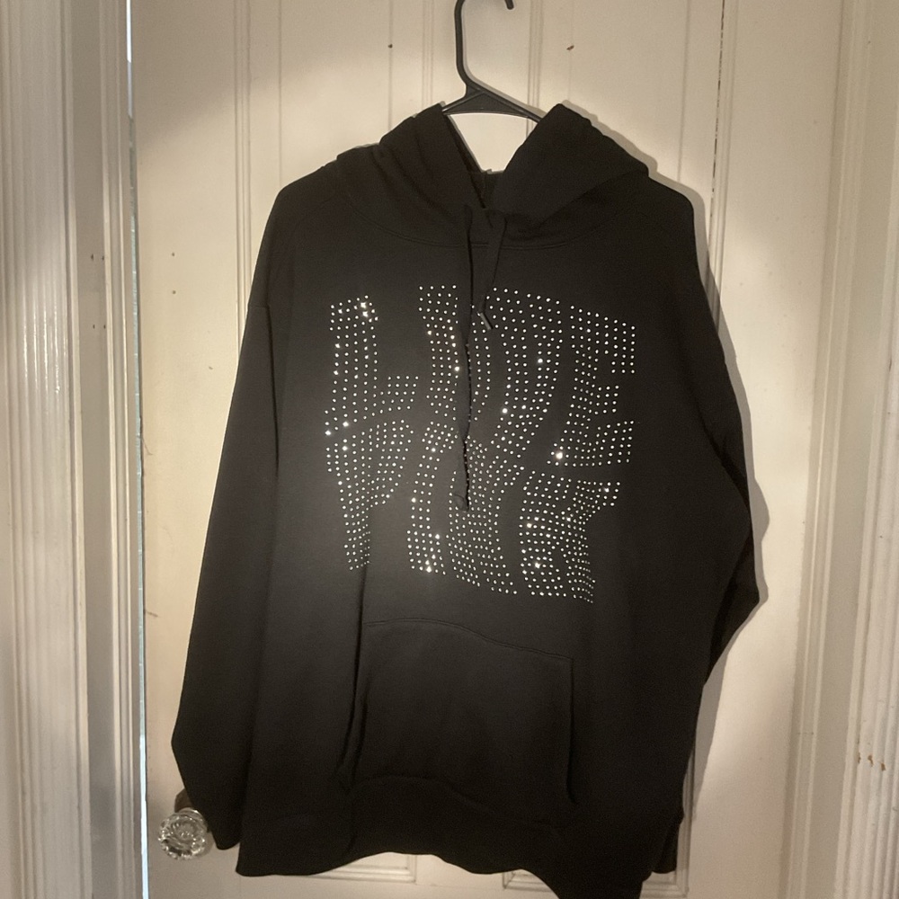 PINK Victoria's Secret Black Sweatshirt with Silver Rhinestone Bling